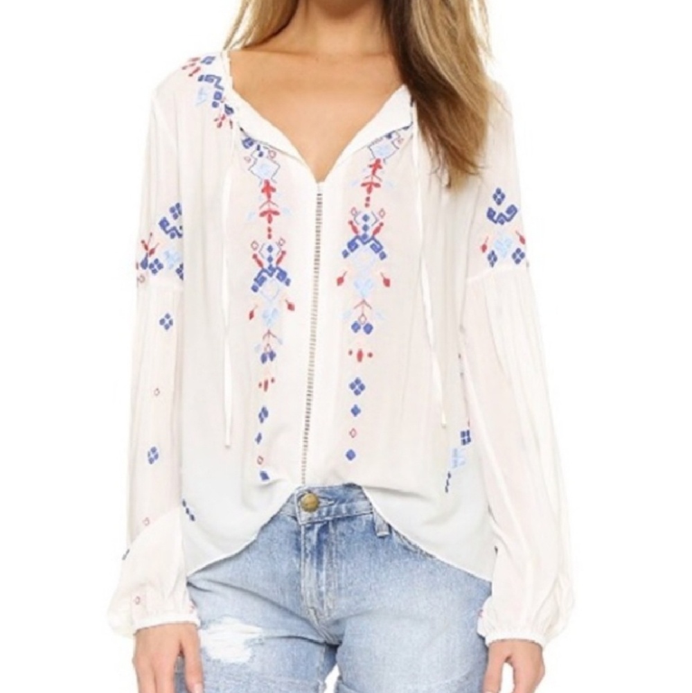 Parker Persimmon Embroidered Peasant Top Sz XS